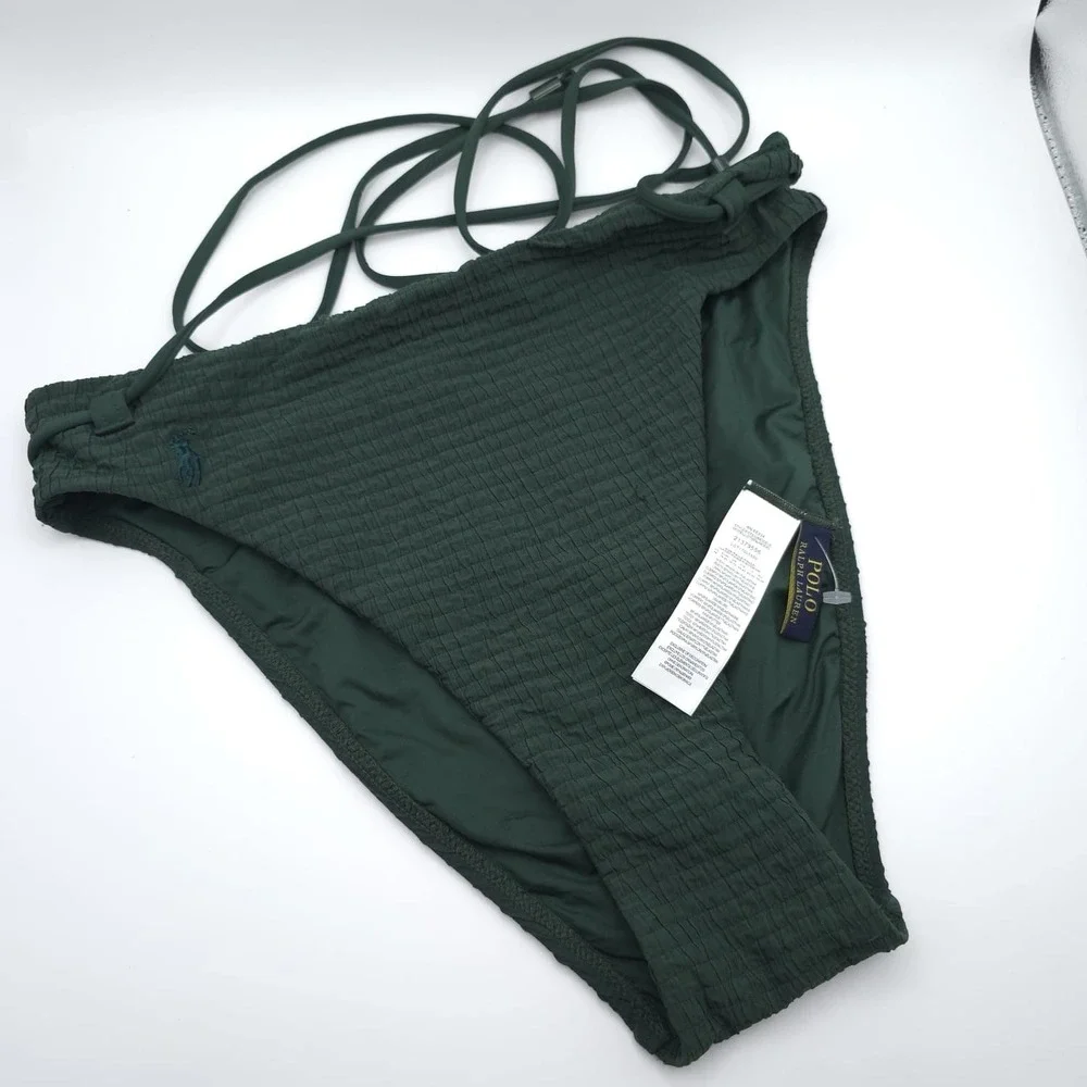 POLO RALPH LAUREN New SET Swimsuit M Bikini Top Bottle Green Subtle‎ Textured